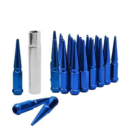 Image of Small Diameter Spline Spike Lug Nuts - 13 /16 inch & 7 /8 inch Dual Hex Key - 14mm x 2.00 Thread Size - Blue Finish - Set of 24 (SPK6-14200BL)