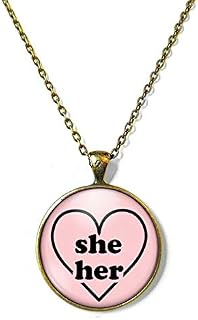 Colar She Her Pronoun Ask Me About My Pronoun Pin Gay Pride Jewelry Queer Jewelry Marriage Iquality Love is Love Wins LGBTQ
