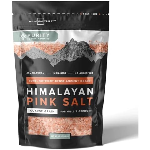 Willow & Everett Himalayan Pink Salt – Coarse Grain for Grinder/Mill Refill – Resealable Bag - Non-GMO Kosher Rock Salt for Cooking - 10 oz / 283g Cover