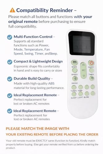 Image of AMAZOR Ac Remote- Model -125A Compatible with Blue Star Ac Remote Original | Suitable for 1 | 1.2 | 1.3 | 1.5 | 1.8 | 2 | 2.2 | 2.5 | 3 Ton Split and Window Air Conditioner | Match & Buy