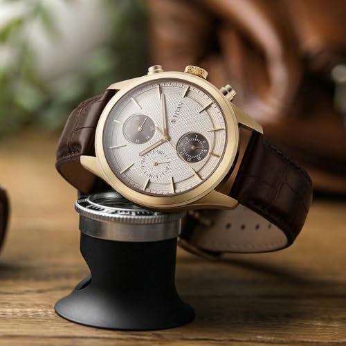 Image of Titan Classique Neo Splash Analog with Cream Dial Brown Leather Strap Watch for Men - 1805WL03