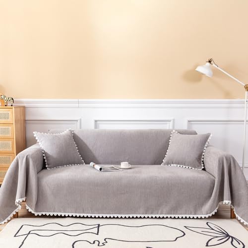 HANDONTIME Couch Cover for Dogs Grey Sectional Couch Covers for 3 Cushion Couch Sofa Flower Lace Sofa Covers Machine Washable Easy Install Futon L Shaped Couch Cushion Covers for Cat Kids, 71" X150"