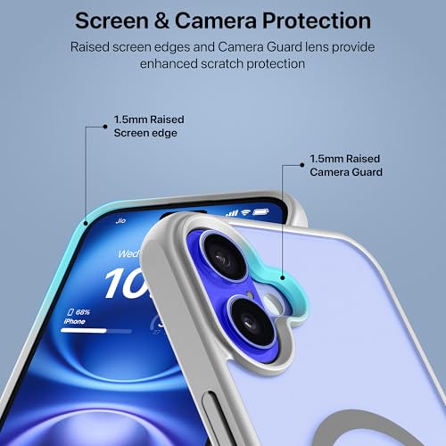 Image of eller sante Zenon Magpro Back Cover Case for iPhone 16 Plus Scratch Resistant Camera Screen Protector TPU Shockproof with Stand Holder Mag-Safe Wireless Charging- Silver
