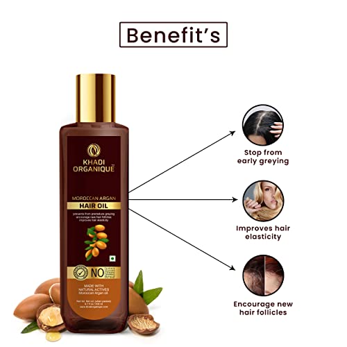 Image of Khadi Organique Moroccan Argan Hair Oil - 200ml | Pure, Organic & Natural | Reduces HairFall, Frizz & Dryness | Helps to Promote Hair Growth | Adds Shine & Softness | No Mineral Oils or Parabens