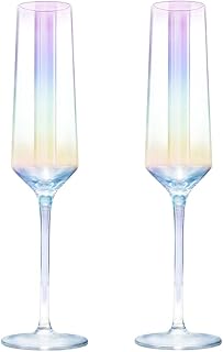 Gutsdoor Crystal Champagne Flutes Glass Set of 2 Iridescent Champagne Glass Flutes Wedding Christmas Valentine Cheers Champagne Flutes