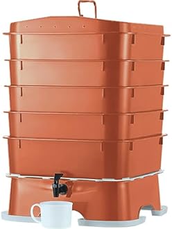 Original Vermihut ® Plus 5 – Tray Worm Composter -Terracotta,Sustainable Design for Both Indoor & Outdoor, Worm Compost Bin for Vermicomposting Starter, Recycling Food Wastes to Save Our Planet