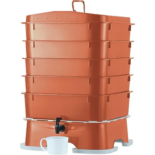 Original Vermihut ® Plus 5 – Tray Worm Composter -Terracotta,Sustainable Design for Both Indoor & Outdoor, Worm Compost Bin for Vermicomposting Starter, Recycling Food Wastes to Save Our Planet
