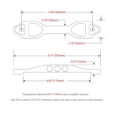 Heavy Duty Battery Hold Down Sets,With Billet Aluminum Battery Tie Down Bracket And 18-8(304) Stainless Steel J bolts(Black, 10 inch bolts)