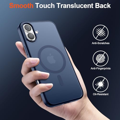 Image of SUPFINE Magnetic for iPhone 17 Case with Screen Protector (Compatible with MagSafe)(Military Grade Drop Protection) Translucent Matte Shockproof with Anti-Fingerprint Phone Cover,Dark Blue