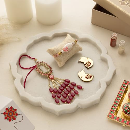 Image of Premium Handmade Designer Rakhi Set for Brother and Bhabhi Adjustable Couple Rakhi with Roli Chawal & Nariyal