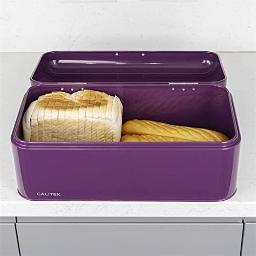 Calitek Bread Bin Storage Box Kitchen Counter Top Bread Loaf Pastries Baked Goods Container Vintage Style Coated Carbon Steel (Purple)