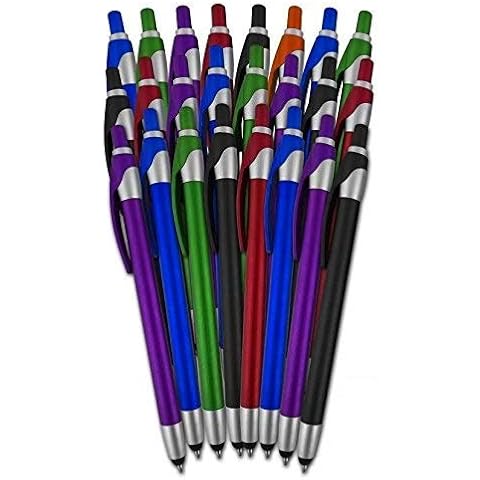 United Slim Jet Stylus Pen with Ball Point Pen for Universal All Touch Screen Devices, iPhone 6 S Plus, Samsung, Nexus, iPad, Tablets, Red/Blue/Green/Orange/Purple - 24 Piece Cover