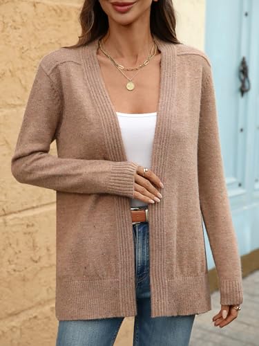 Women's Open Front Knit Cardigan Long Sleeve Soft Lightweight Sweater with Ribbed Hem Casual Fall Winter Coat Jacket3