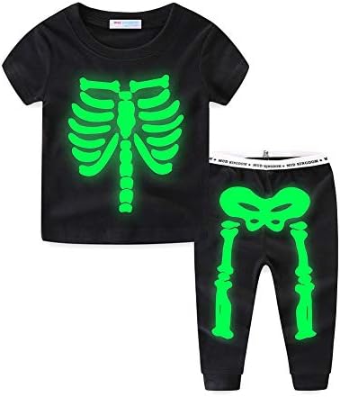 Mud Kingdom Glow in The Dark Skeleton Boys Pajamas Sets Short Sleeve Summer Black