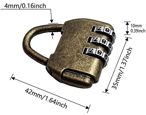 Image of 3Pcs Vintage Password Padlock, 3 Digit Combination Lock for Luggage | Antique Bronze Finish, Tool-Free Combo Reset, For Gym /School Lockers, Luggage, Drawers, Cabinets & Diaries, (Default: 000)