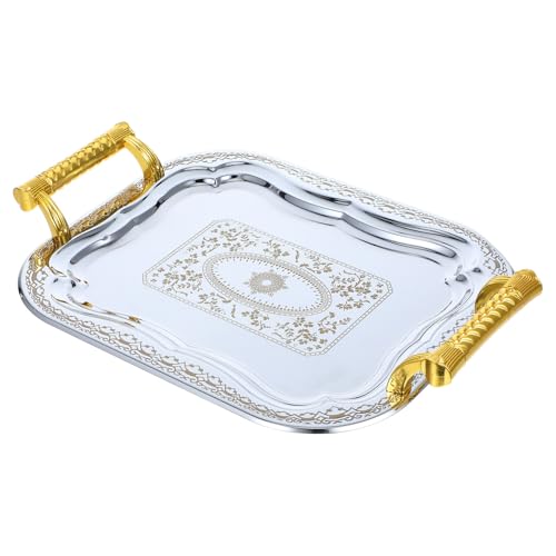 ELEOUTI Bandeja para Servir Varios estilos con Asas Portátiles de Acero Inoxidable Diseño Rectangular y Estilo Simple, Adecuado Hogar y Picnic Varios estilos