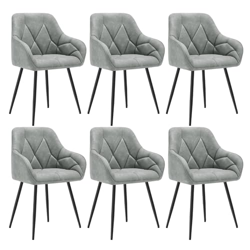 WOLTU Lot de 6 Chaises de Salle à Manger, Chaises de Cuisine Rembourrées avec Dossier, Accoudoirs, Pieds en Métal, pour Salon, Bureau, Coiffeuse, en Simili...