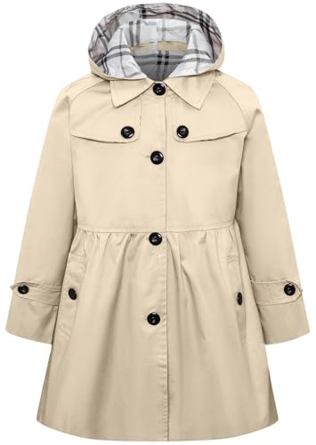 Image of Betusline Girl's Single Breasted Trench Coat Hooded Dress Coat Outerwear, 2-14 Years