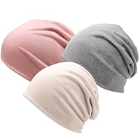 GakQll 3er Pack Chemo Kopfbedeckung Damen Sommer, Beanie Damen, Atmungsaktive Schlafmütze, Beanie Mütze für Joggen, Fahrradfahren, Schlafen, Schwarz, Rosa, Beige