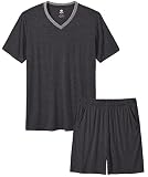MoFiz Mens Pajamas Sleepwear Short Sleeve Lightweight Soft Top Shorts Lounge Set Soft Summer Pjs Sle