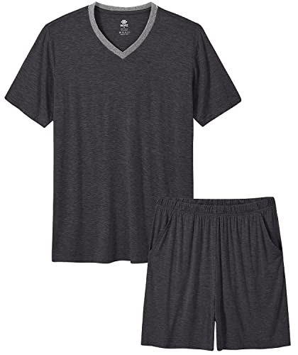 Mofiz Mens Pajamas Sleepwear Short Sleeve Lightweight Soft Top Shorts Lounge Set Soft Summer Pjs Sleep Set Dark Grey Xl #TOP3
