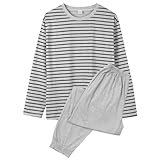 [Smomo] パジャマ メンズ 綿100% 上下セット 薄手 肌に優しい 柔らかい 快適 吸汗 通気 Tシャツ素材 長袖 長ズボン 春夏秋 ルームウェア 部屋着 入院着 [並行輸入品]