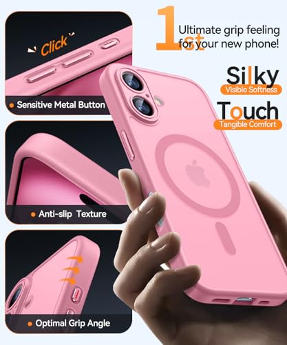 Image of CANSHN Magnetic for iPhone 16 Case, Upgraded [Full Camera Protection] [Compatible with Magsafe] [Translucent Matte] Shockproof Protective Phone Case for iPhone 16 - Pink