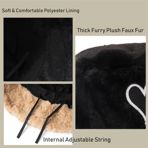 Image of Bucket Hat Women Furry Fuzzy Bucket Hats for Ladies, Winter Warm Fluffy Plush Faux Fur Hat for Women