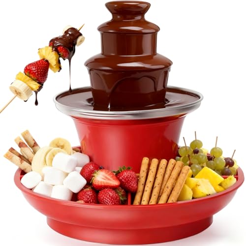 Schokoladenbrunnen 3 Etagen mit Schmelzfunktion, 40W Elektrisch Schokobrunnen Klein für Zuhause, 0.45KG Schokofondue Partybrunnen, Chocolate Melting Cup für Partys & Brunch