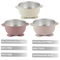 PandaEar 3er Set Edelstahl Baby Schüsseln mit Saugnapf – Breischale für Babybrei & Porridge, Rutschfeste Babyschüsseln mit Silikonhülle, Unzerbrechlich & BPA-frei, Kinderschüssel (Rosa) – Ansicht 3