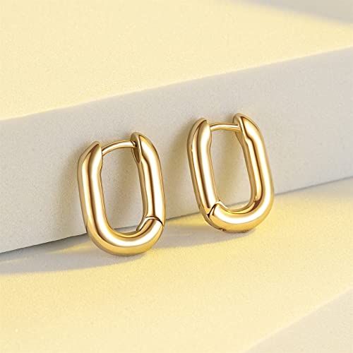 Gold Square Hoop Earrings For Women Luckypads Minimalist Small Gold Hoops 14K Gold Plated Huggie Hoop Earrings U-Shaped Geometric Earrings For Men Girls #TOP4