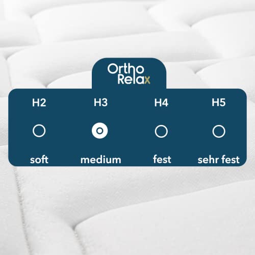 Ortho-Relax Matratze 140x200cm, 23cm hoch, Härtegrad H3, 100 Nächte Probeschlafen, 5-Zonen-Spezial-Komfortschaum-Matratze, Luftkanaltechnik & Klimaband für erhöhte Atmungsaktivität, Öko-Tex 100
