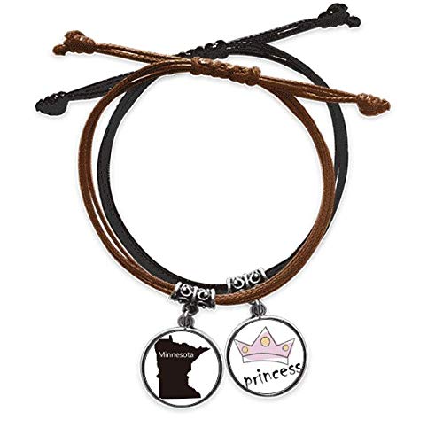 Pulsera de cuero y cuerda de mano con silueta del mapa de Minnesota USA