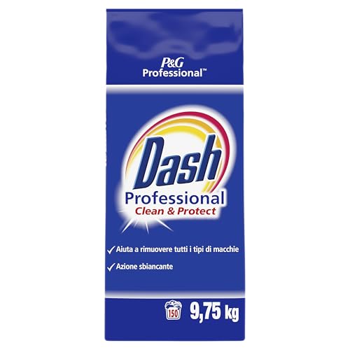 Dash Professional Clean & Protect, Detersivo Lavatrice Polvere Professionale, 150 lavaggi, 9.75 kg, Aiuta a Rimuovere Tutti i Tipi di Macchie, Bianco Straordinario, Per Bucato Professionale
