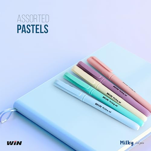 Image of WIN Milky Gel | 20 Blue Ink Pen | Assorted 5 Colors | Matte Finish Body Colours | 0.7 mm Tip | Gift for Kids | Pen for Writing | Students, Exams Uses | Ideal for School, Office & Business