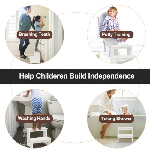 Image of StrongTek Bamboo 2 Step Stool, Non-Slip, 350 lb Capacity, White | Bed Steps for High Beds for Adults, Non-Slip Feet, Easy Assembly for Kitchen, Bedside, Pantry, Closet and Bathroom Use