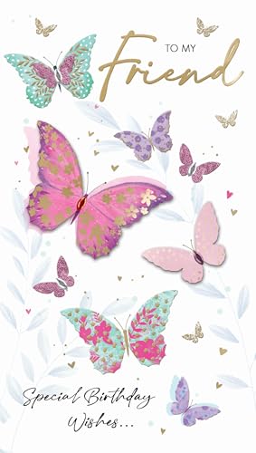Second Nature Pop Ups Friend Birthday Card Embellished & Foiled Butterflies Champagne Greeting Card