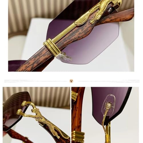 Lunettes de soleil rétro en bois léopard et branches miroir pour homme