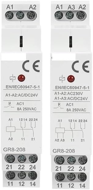GR8-208 Auxiliary Relay Intermediate Switch 8A 2SPDT 12V 24V 48V 110V 220V Din Rail Module(GR8-208-ACDC110V)