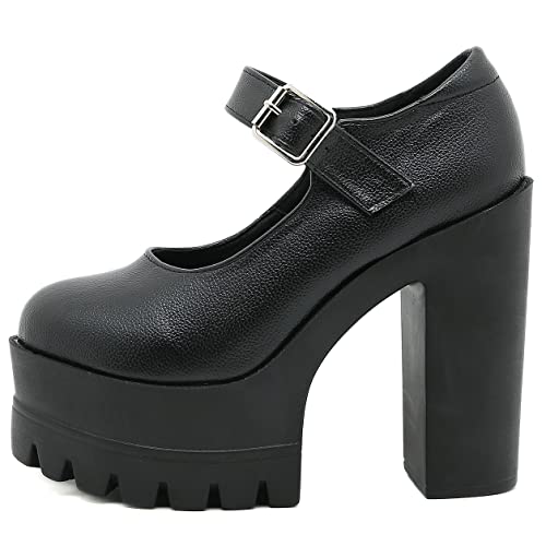 Betastella Women's Platform Mary Janes Chunky High Heel Buckles Punk Goth Pumps2
