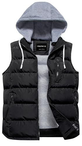 CREATMO US Women's Warm Vest Outerwear Thick Padded Puffer Sleeveless Vest With Detachable Hood