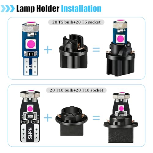 40 focos LED T10 y T5 para auto con sockets giratorios miniatura 3