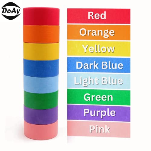 Doay Colored Masking Tape 1" X 10 Yards - Multi Colored - Multi Surface Use - 8 Rolls #TOP3