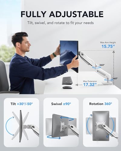 Image of HUANUO Single Monitor Mount, 13 to 32 Inch Gas Spring Monitor Arm, Adjustable Stand, Vesa Mount with Clamp and Grommet Base - Fits 4.4 to 19.8lbs LCD Computer Monitors