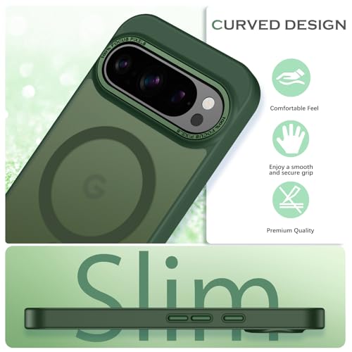 Image of YINLAI for Google Pixel 10 Pro XL Case,Magnetic Compatible with MagSafe, Slim Matte Anti-Fingerprint, Shockproof Full Body Military Grade Protection for Google Pixel 10 Pro XL Cover, Green