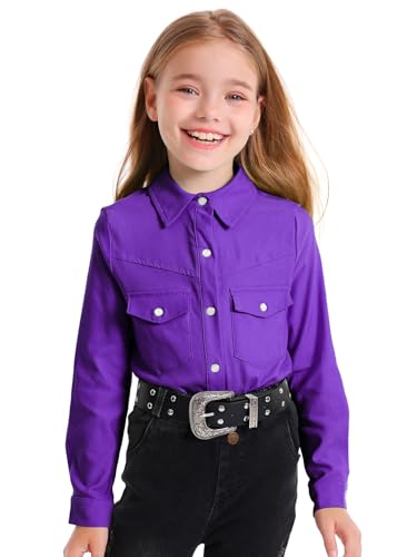 Girls Western Shirt Long Sleeve Collared Retro Button Down Snap Shirts for Teen Cowgirl Style Country Top 5-16 Years3
