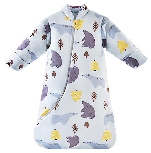 Chilsuessy Baby Sleeping Bag with Detachable Long Sleeves 2.5 Tog Wearable Blanket for Winter Toddler Sleeping Bag Kids Sleeping Sack for Infant Toddler, Blue Polar Bear/2.5 Tog, 3-6 Months
