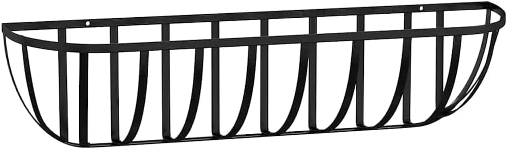 vidaXL Black Steel Wall Troughs with Coco Liners - 2 Pc Set, Wall/Mounted Hanging Planters for Garden, Balcony, Terrace, 24"x7.5"x6.3"