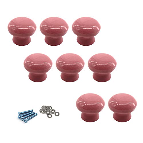 Zerniple Pink Round Ceramic Handle Pull Door knobs Cabinet Handles for Children's Room (8 Pieces)