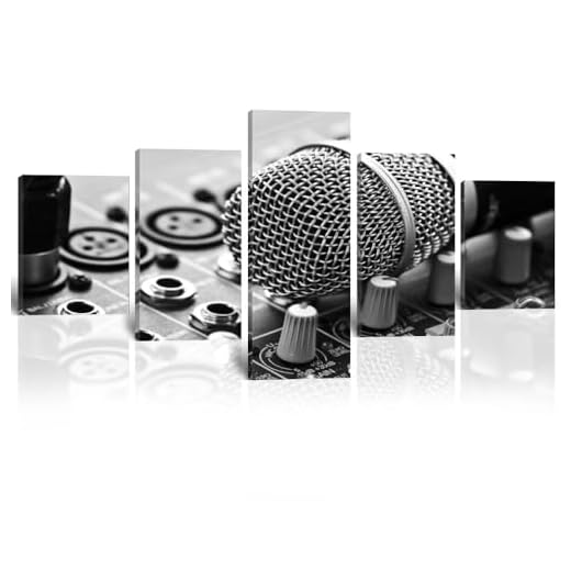 Wall HDQ Music Canvas Wall Art 5 Piece Microphone Pictures DJ Wall Decor Musical Equipment Print Painting for Music room Recording Studio Living Room Bedroom Decor Gifts for Musician (50" Wx24 H)